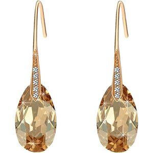 Austrian Crystal Teardrop Dangle Earrings for Women Drop Hook Earring 14K Rose G